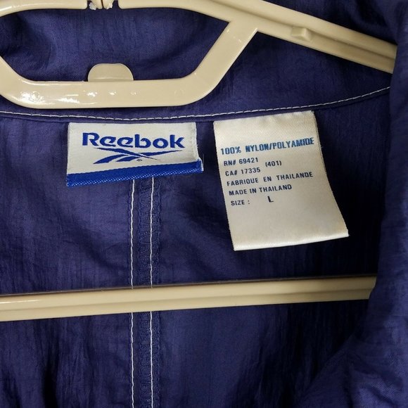 Vtg Reebok Spell Out Blue White Long Parka Nylon Windbreaker Jacket Mens Large - Picture 4 of 6